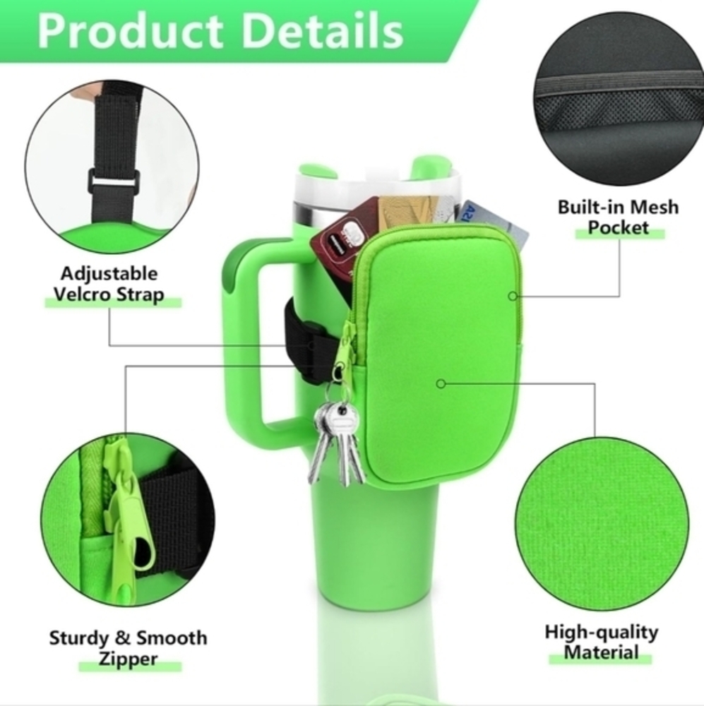 Water Bottle/Tumbler‎ Pouch with Zipper Green
